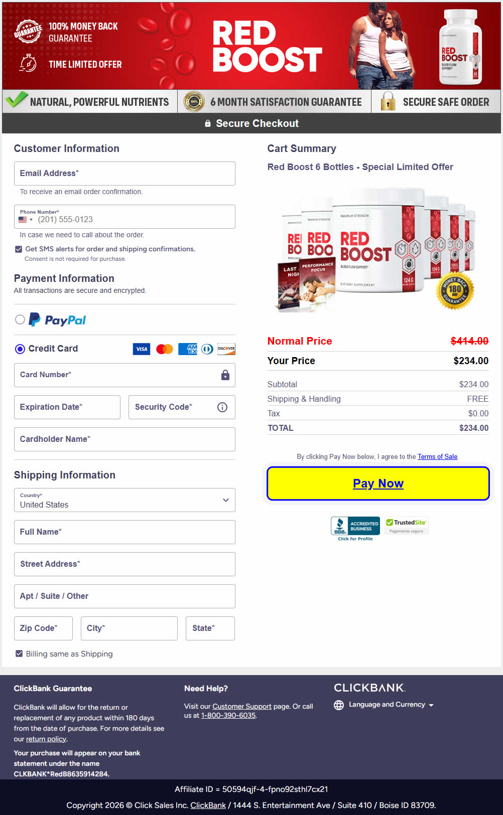 Red Boost Order Checkout Page